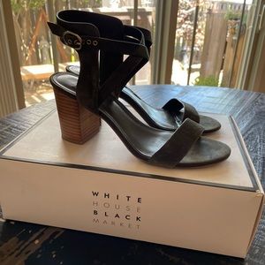 WHBM suede leather Marlo ankle wrap sandals, size 8